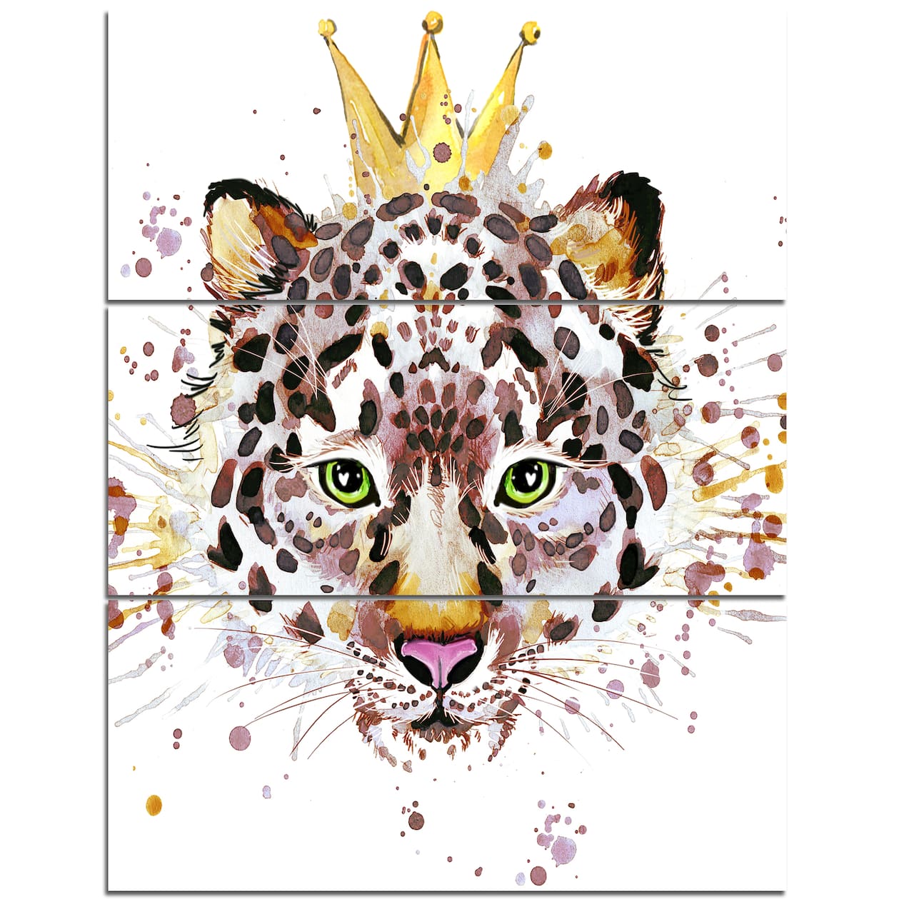 Designart - Leopard Head with Golden Crown - Contemporary Animal Art Canvas